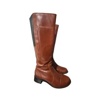 Softt Taryn Brown Black Leather Knee High Side Zip Up Heeled Boots Y2K Size 7